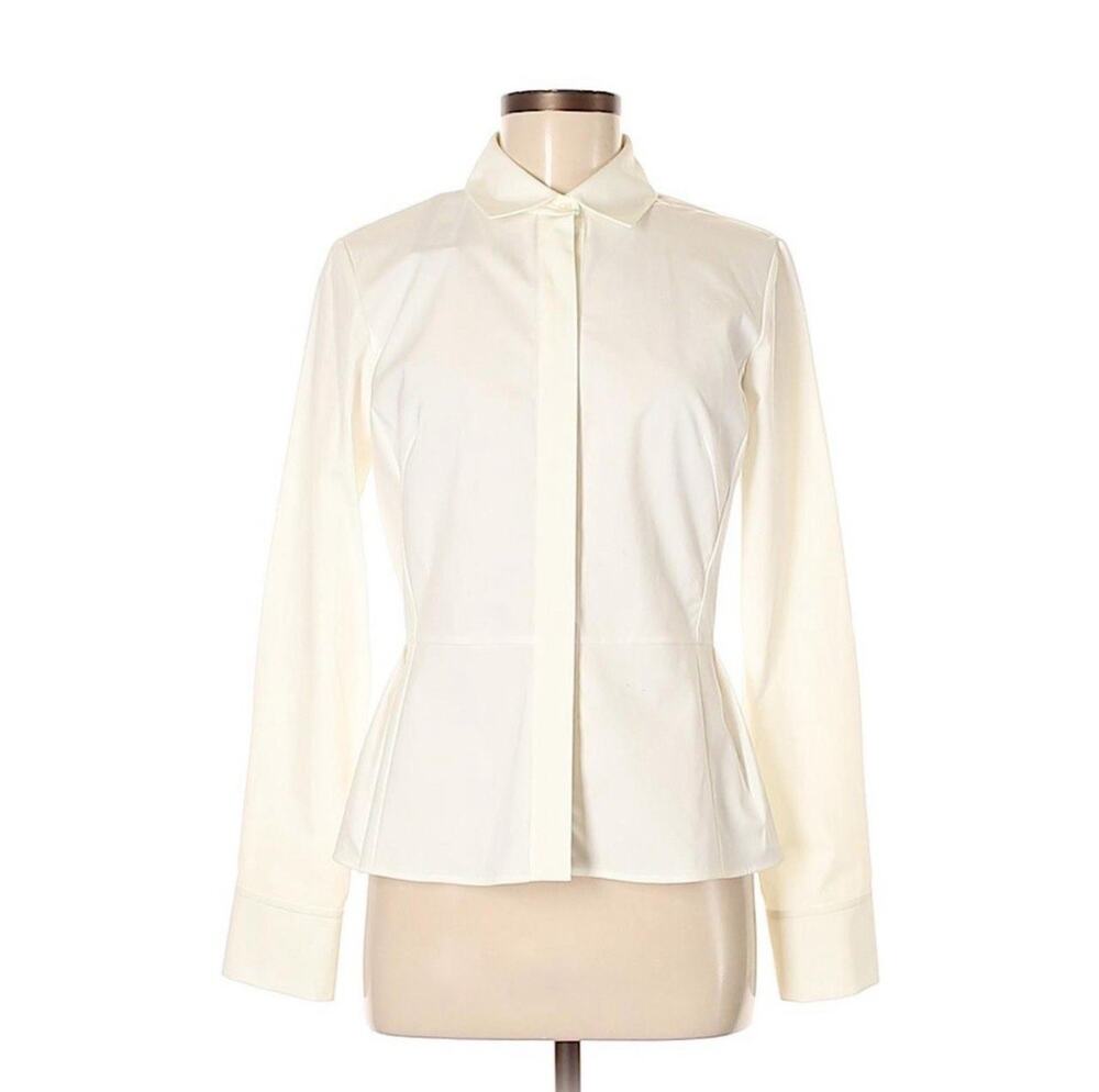 Derek Lam Cream Peplum Top Blouse 6 $790 Long Sleeve Collared